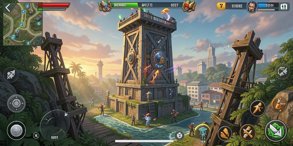 Tampilan gameplay menara yang menegangkan dan strategis.