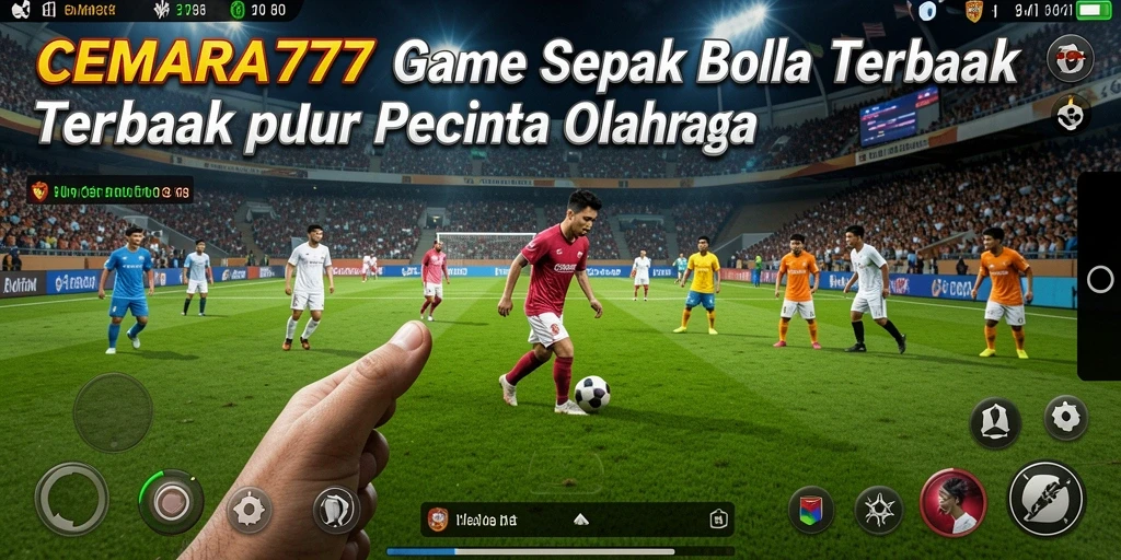 Tampilan gameplay CEMARA777 yang menampilkan aksi sepak bola yang intens.