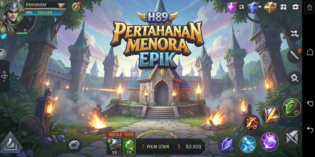 Screenshot H89 menunjukkan aksi pertahanan menara yang intens.