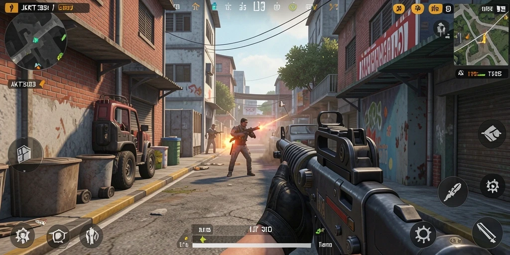 Screenshot menampilkan aksi seru dalam permainan FPS JKT303.