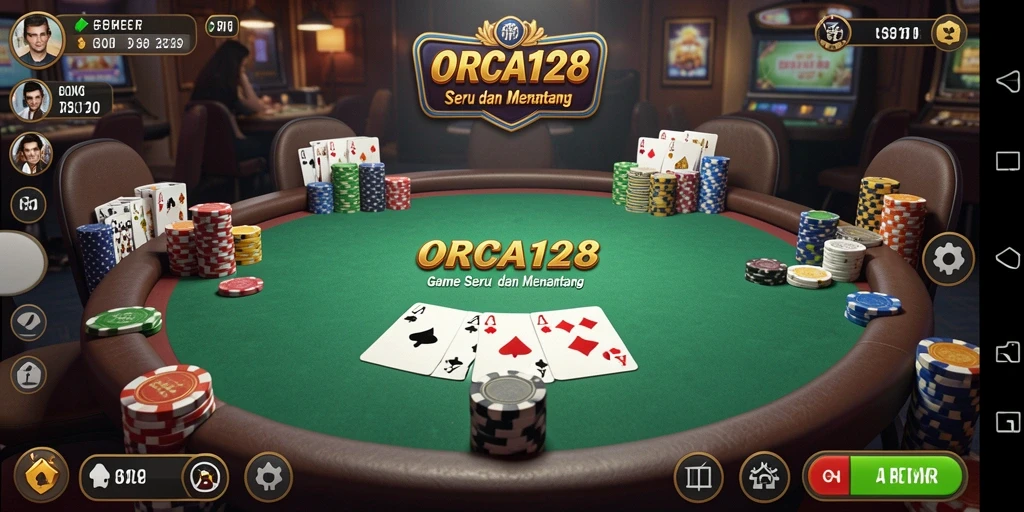 Tampilan gameplay menegangkan di ORCA128 dengan aksi Poker yang seru.