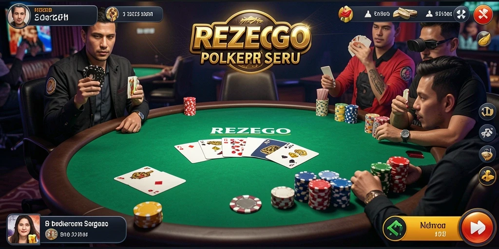 Tampilan gameplay REZEGO yang menegangkan dan seru saat bermain Poker.