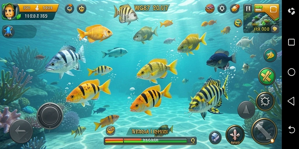 Tampilan gameplay seru dalam WG87 saat menangkap ikan.